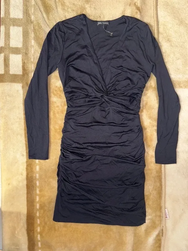 Rochie de seară Zara S | Negru, Mini, Mânecă lungă, Design petrecut - Image 2