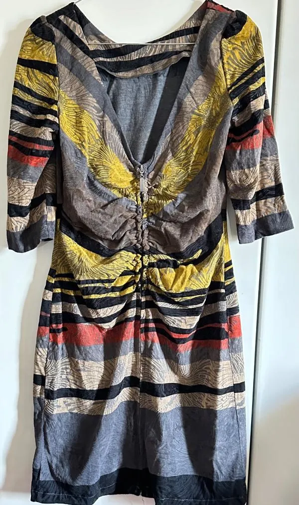 Rochie de seară Pologarage S | Multicolor, Midi, Mânecă trei sferturi, Vâscoză - Image 3