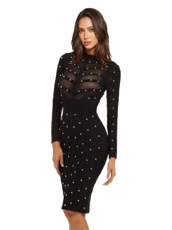 Rochie mulată Lena Fashion L | Negru, Midi, Mânecă lungă, Transparent