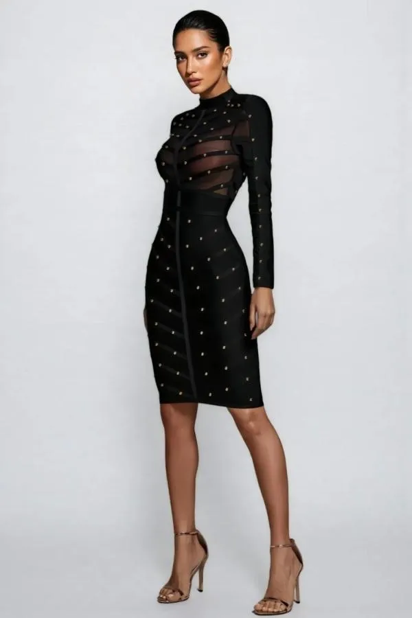 Rochie mulată Lena Fashion L | Negru, Midi, Mânecă lungă, Transparent - Image 4