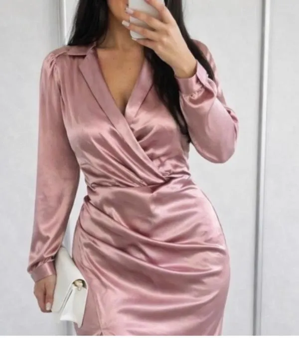 Rochie de seară Zara M | Roz, Midi, Mânecă lungă, Design petrecut - Image 2