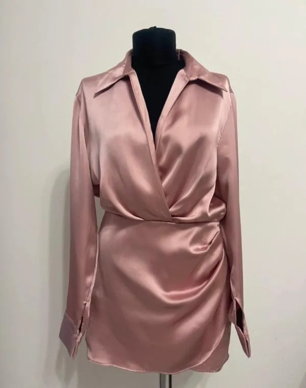 Rochie de seară Zara M | Roz, Midi, Mânecă lungă, Design petrecut - Image 3