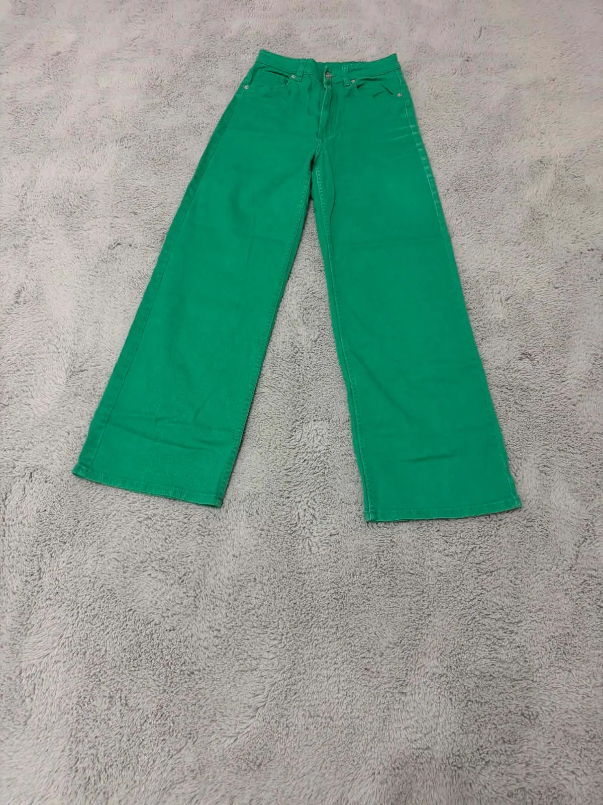 Blugi H&M S | Verde, Lungi, Talie înaltă, Wide Leg fit, Denim - Image 2