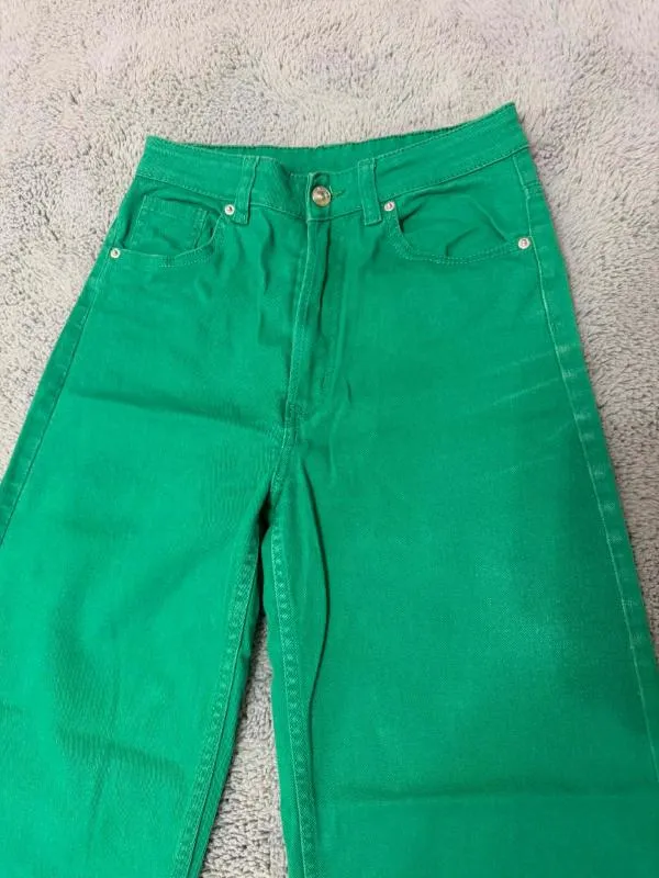 Blugi H&M S | Verde, Lungi, Talie înaltă, Wide Leg fit, Denim - Image 3