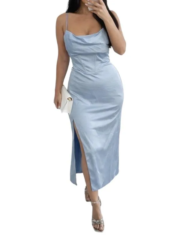 Rochie de seară Zara S-M | Bleu, Midi, Bretele subțiri