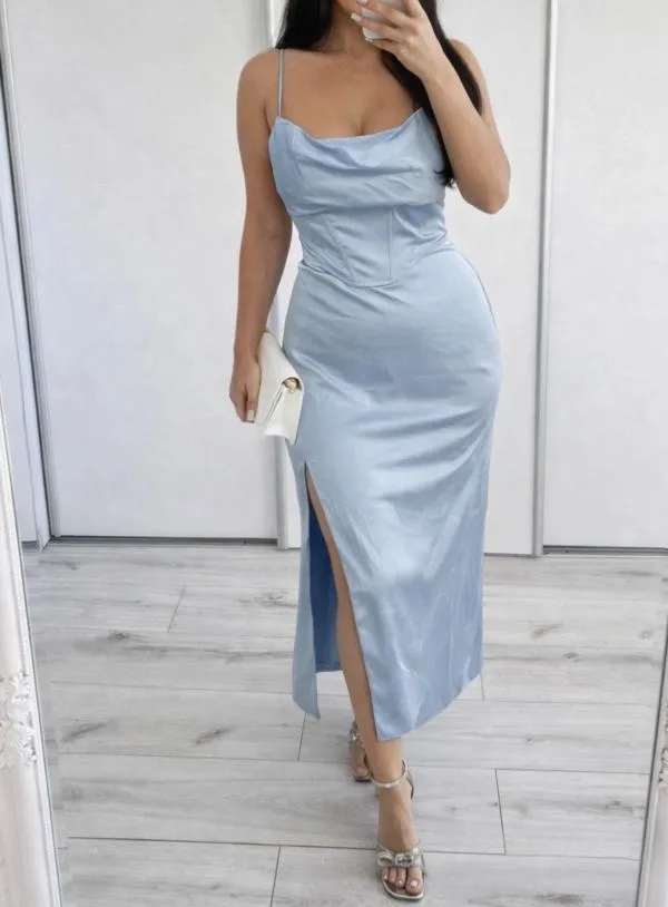 Rochie de seară Zara S-M | Bleu, Midi, Bretele subțiri - Image 6