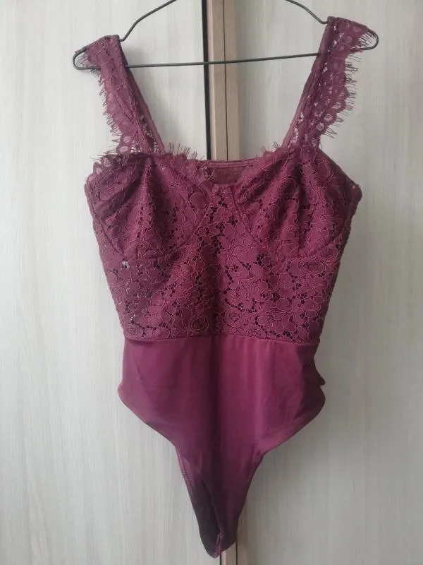 Body EU 36 | Burgundy, Normal, Bretele subțiri, Dantelă, Poliester - Image 2
