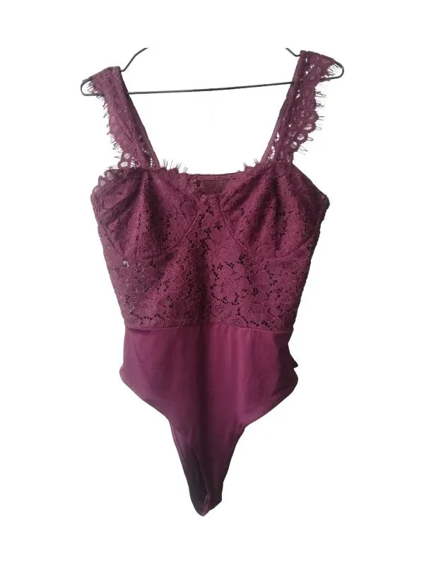 Body EU 36 | Burgundy, Normal, Bretele subțiri, Dantelă, Poliester
