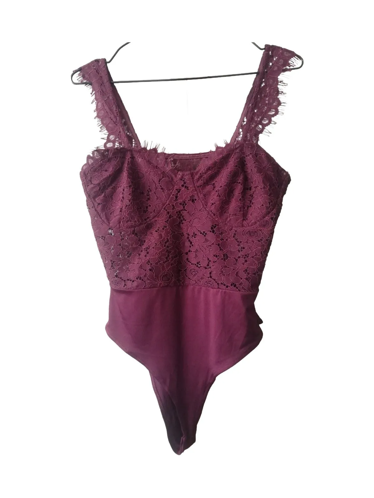 Body EU 36 | Burgundy, Normal, Bretele subțiri, Dantelă, Poliester