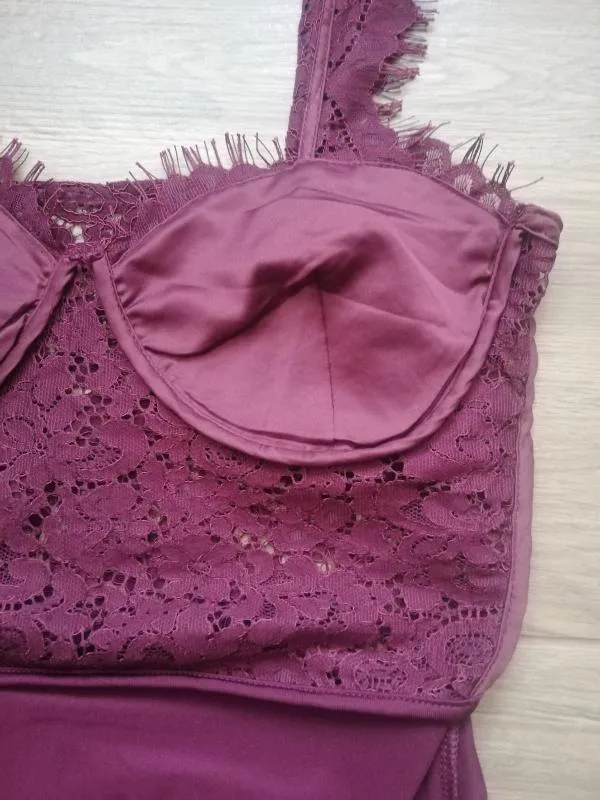 Body EU 36 | Burgundy, Normal, Bretele subțiri, Dantelă, Poliester - Image 4