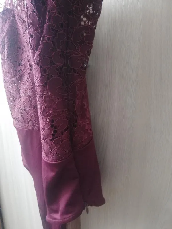 Body EU 36 | Burgundy, Normal, Bretele subțiri, Dantelă, Poliester - Image 7