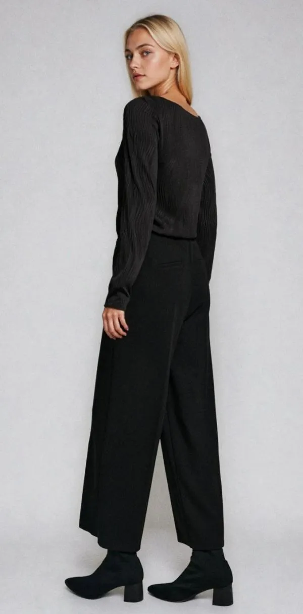 Pantaloni Sinsay S | Negru, Lungi, Talie medie, Wide Leg fit, Monocrom, Poliester - Image 3