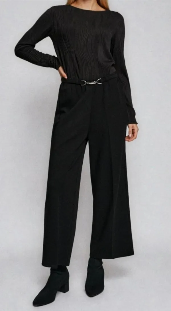 Pantaloni Sinsay S | Negru, Lungi, Talie medie, Wide Leg fit, Monocrom, Poliester - Image 2