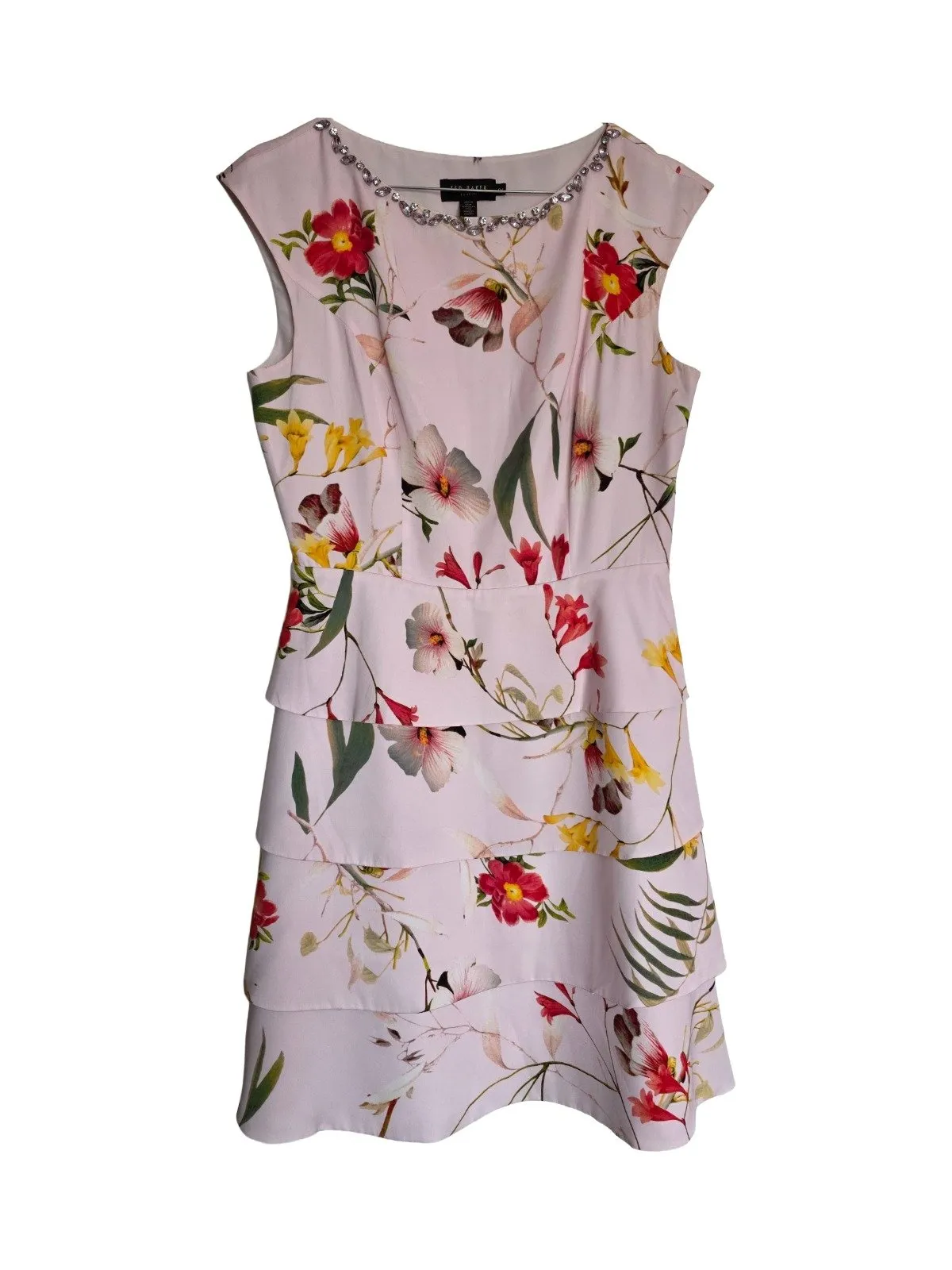 Rochie de seară Ted Baker M | Roz, Midi, Fără mâneci, Floral & Tropical, Satinat, Poliester