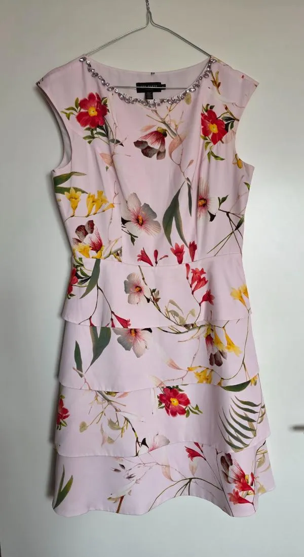 Rochie de seară Ted Baker M | Roz, Midi, Fără mâneci, Floral & Tropical, Satinat, Poliester - Image 2