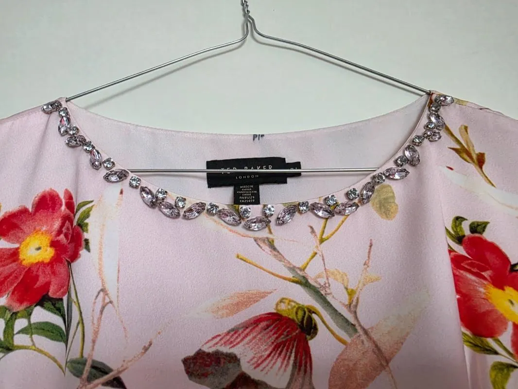 Rochie de seară Ted Baker M | Roz, Midi, Fără mâneci, Floral & Tropical, Satinat, Poliester - Image 4