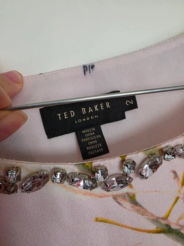 Rochie de seară Ted Baker M | Roz, Midi, Fără mâneci, Floral & Tropical, Satinat, Poliester - Image 5