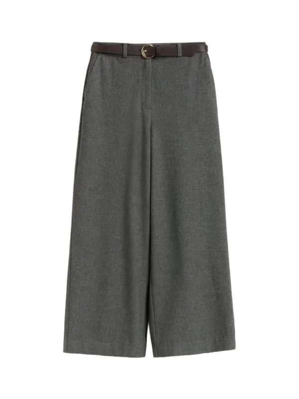 Pantaloni Reserved EU 38 | Gri, Lungi, Talie medie, Wide Leg fit, Monocrom, Poliester