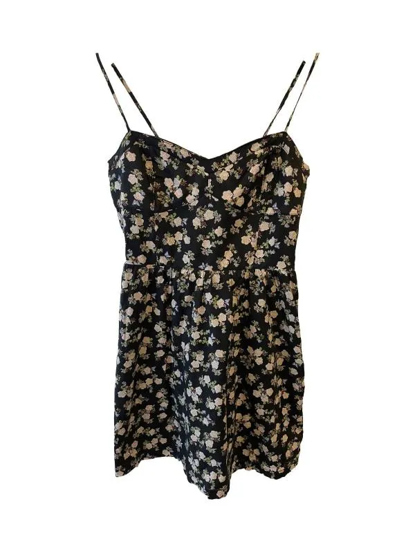 Rochie de vară H&M M | Negru, Midi, Bretele subțiri, Floral & Tropical, Bumbac