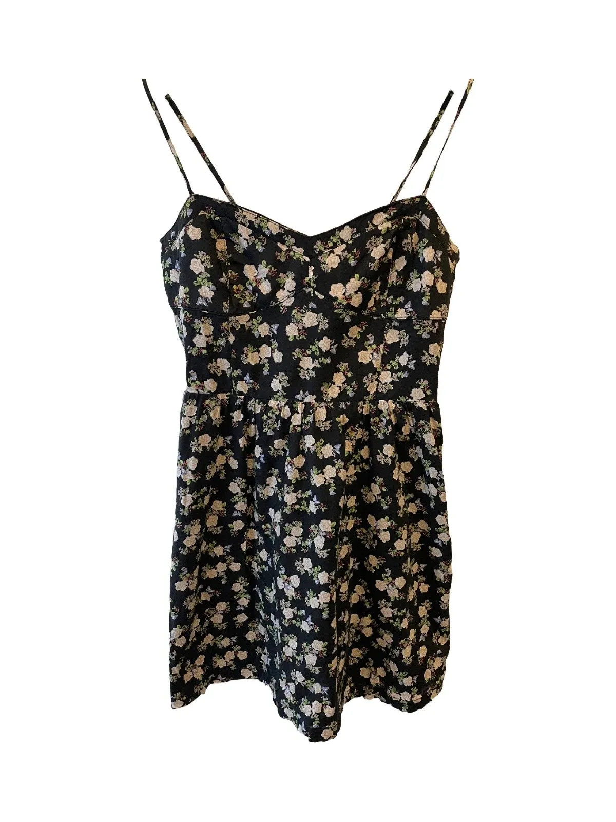 Rochie de vară H&M M | Negru, Midi, Bretele subțiri, Floral & Tropical, Bumbac
