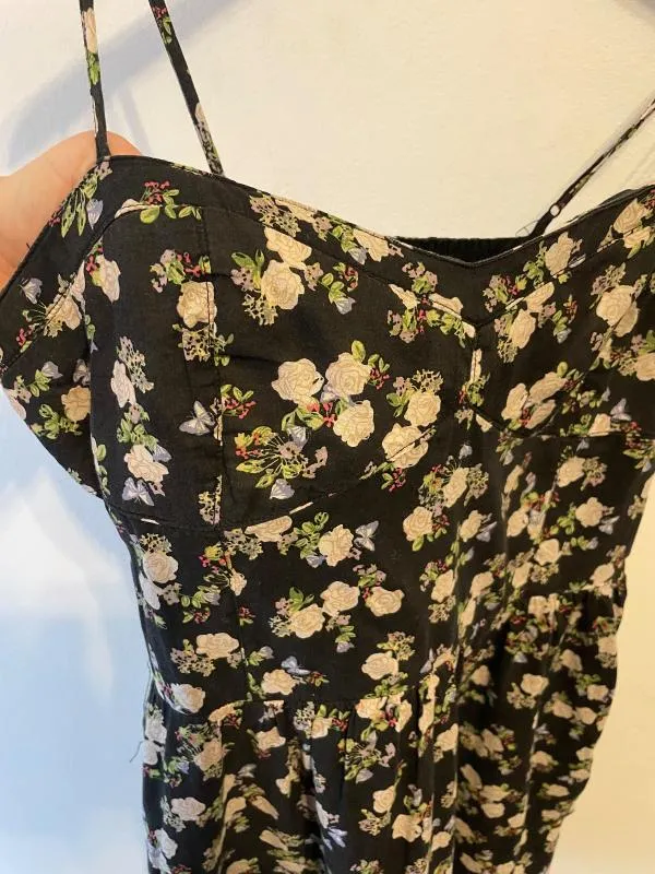 Rochie de vară H&M M | Negru, Midi, Bretele subțiri, Floral & Tropical, Bumbac - Image 3