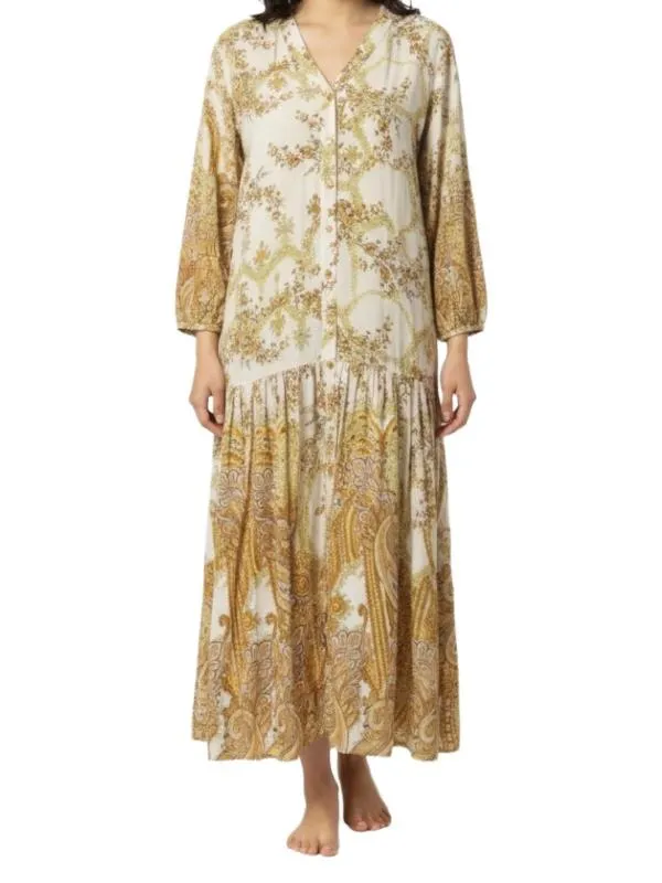 Rochie casual H&M L | Auriu, Maxi, Mânecă lungă, Oriental & Paisley