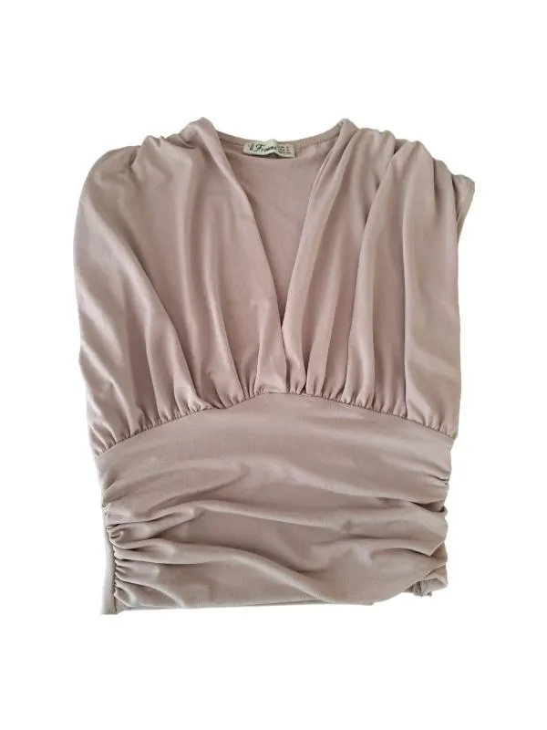 Top scurt cu decolteu Miss Frawmn S | Bej, Normal, Fără mâneci, Monocrom, Elastan