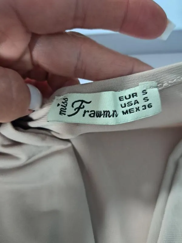 Top scurt cu decolteu Miss Frawmn S | Bej, Normal, Fără mâneci, Monocrom, Elastan - Image 3