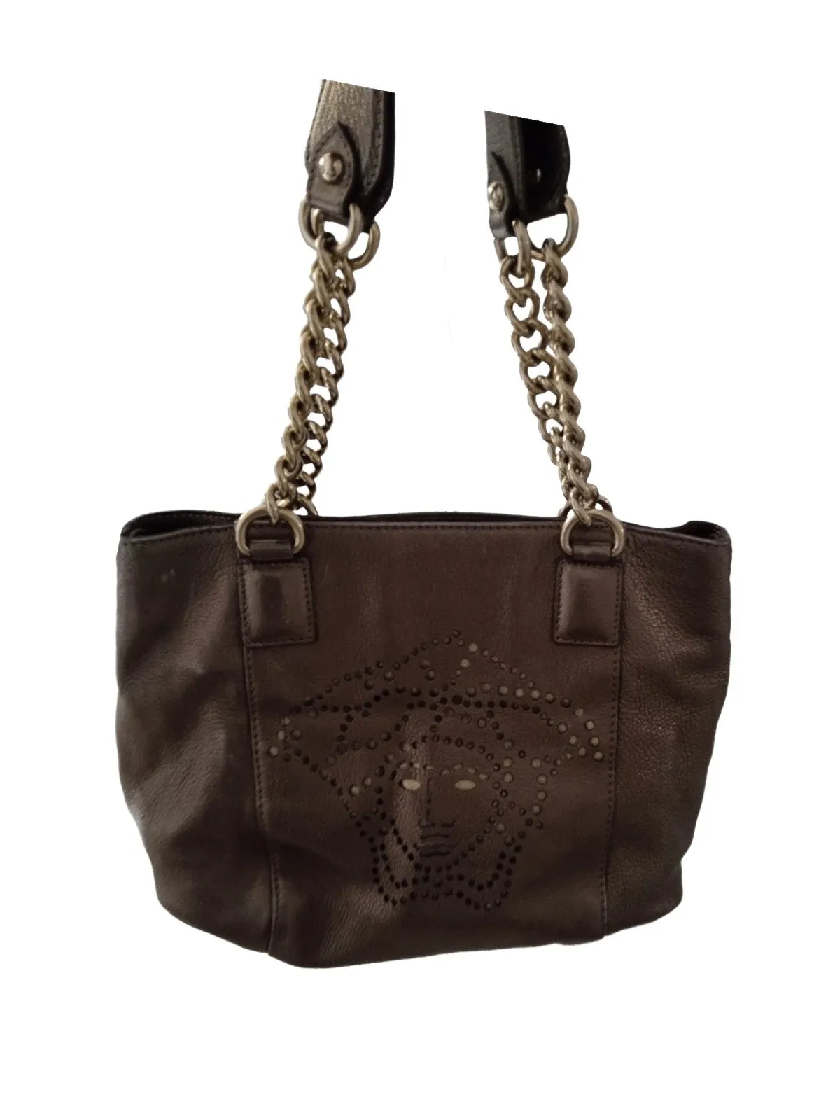 Geantă de umăr Versace | Maro, Monocrom, Piele naturală