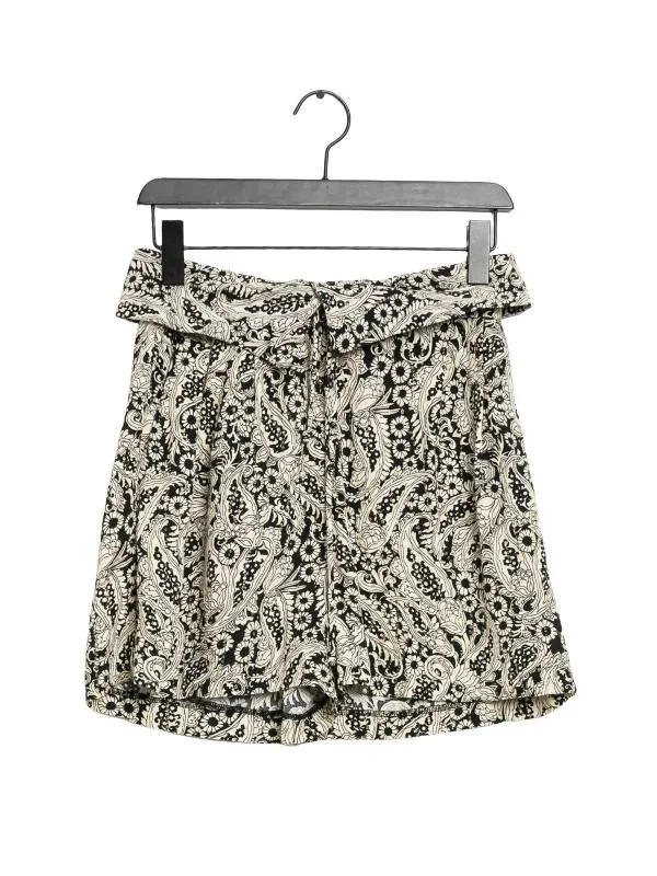 Pantaloni Zara M | Alb, Scurți, Talie înaltă, Floral & Tropical, Vâscoză