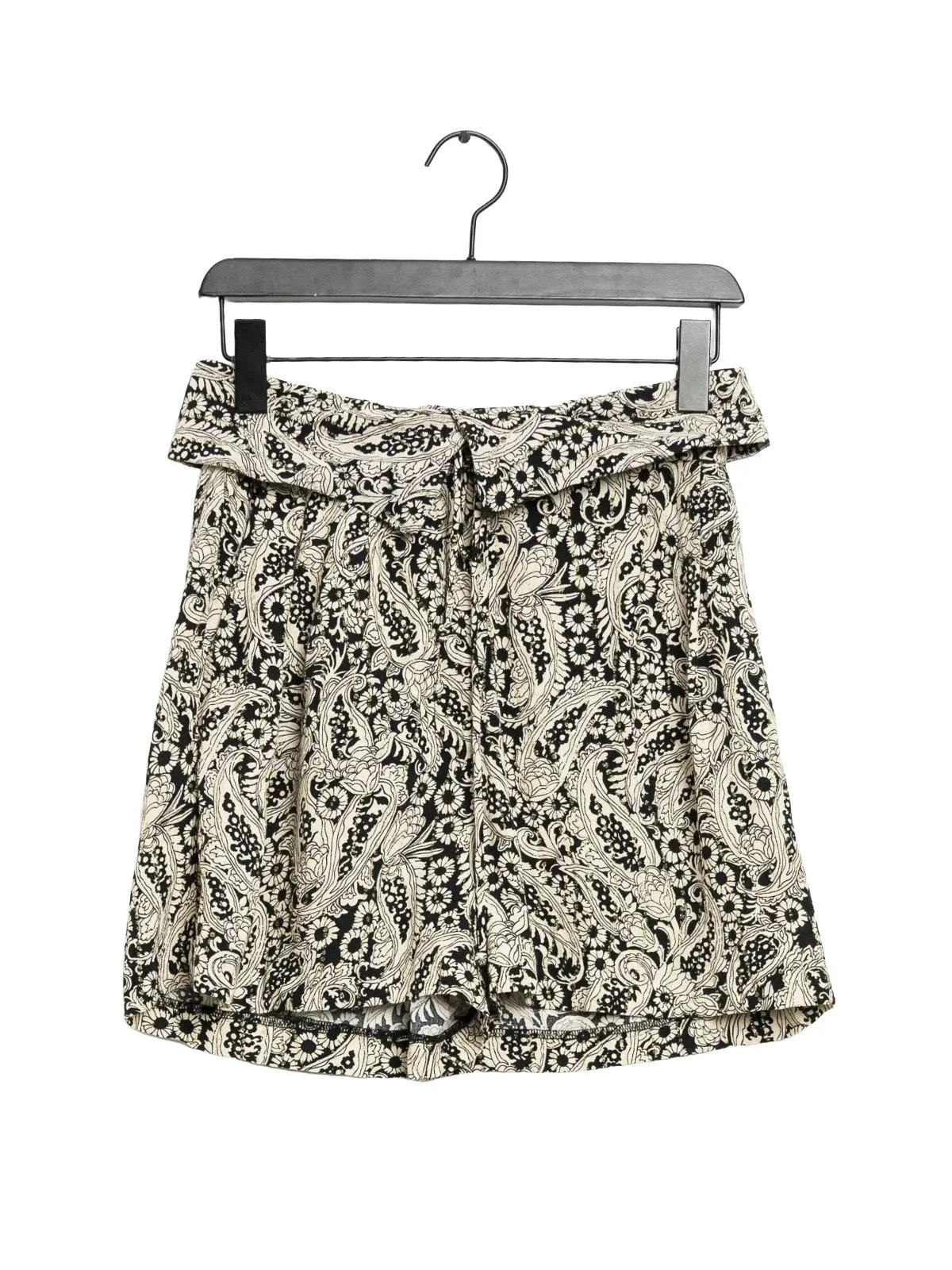 Pantaloni Zara M | Alb, Scurți, Talie înaltă, Floral & Tropical, Vâscoză