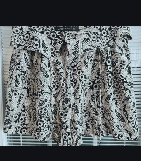 Pantaloni Zara M | Alb, Scurți, Talie înaltă, Floral & Tropical, Vâscoză - Image 2