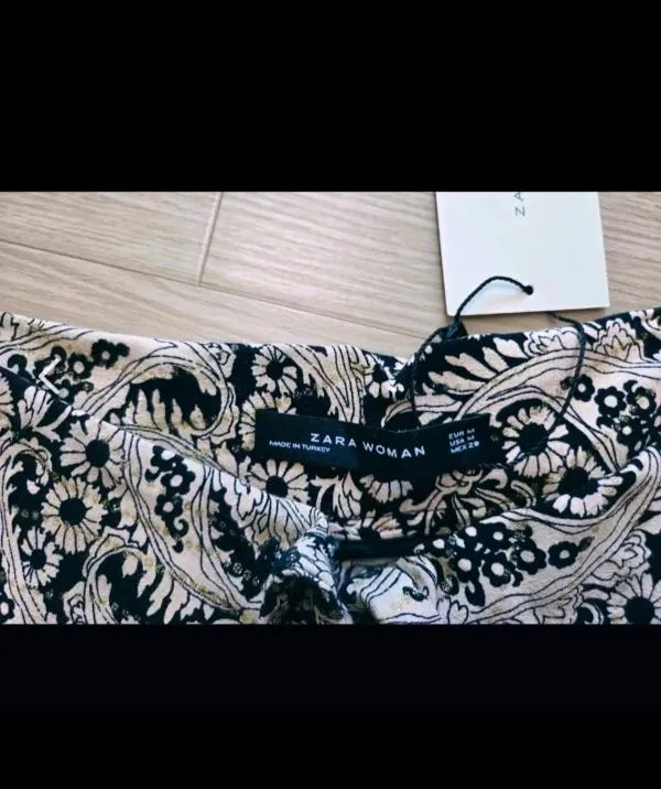 Pantaloni Zara M | Alb, Scurți, Talie înaltă, Floral & Tropical, Vâscoză - Image 3