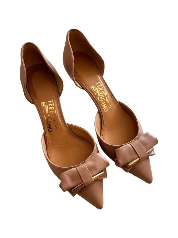 Pantofi cu toc mic Salvatore Ferragamo EU 37 | Bej, Monocrom, Piele naturală