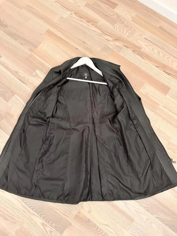 Palton scurt S | Negru, Fără glugă, Piele naturală - Image 11