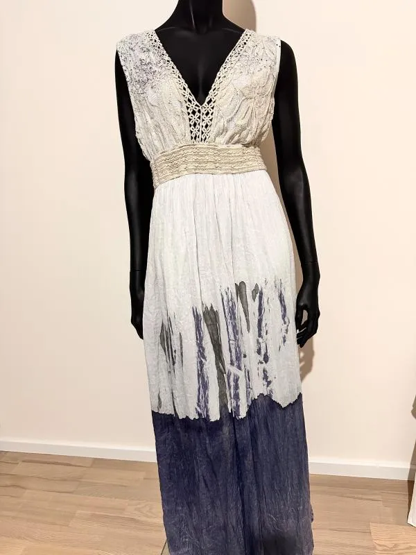 Rochie de vară M | Bleu, Maxi, Fără mâneci, Abstract & Color Block, Mătase - Image 2