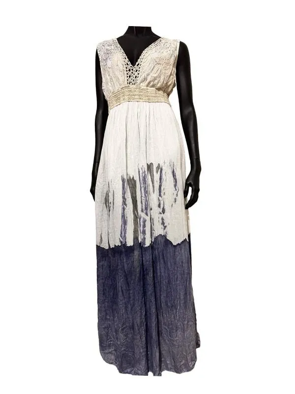 Rochie de vară M | Bleu, Maxi, Fără mâneci, Abstract & Color Block, Mătase