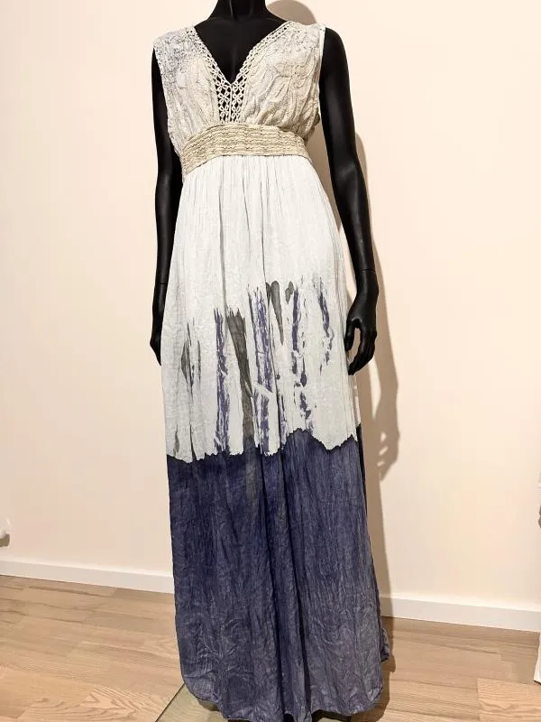 Rochie de vară M | Bleu, Maxi, Fără mâneci, Abstract & Color Block, Mătase - Image 3