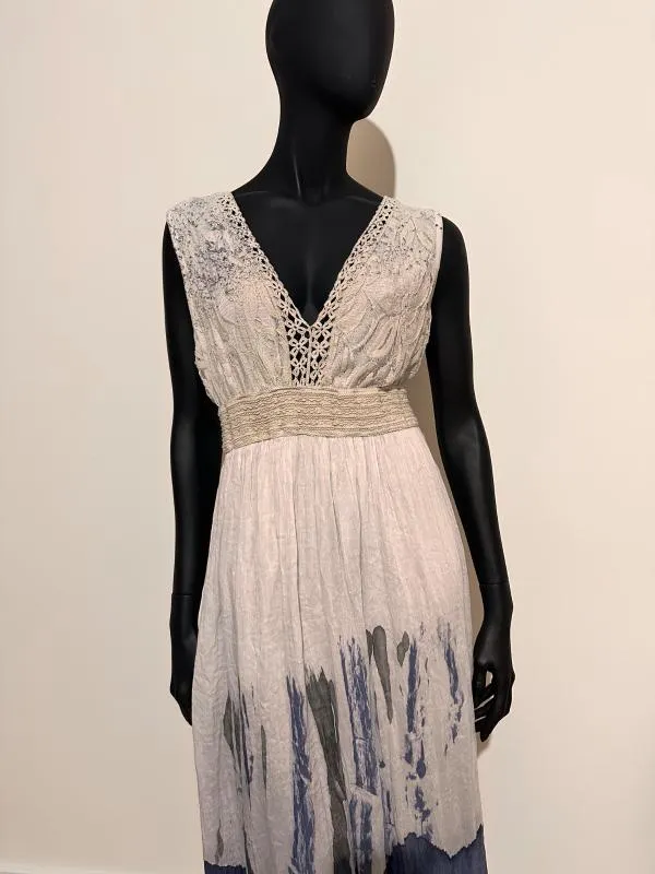 Rochie de vară M | Bleu, Maxi, Fără mâneci, Abstract & Color Block, Mătase - Image 4