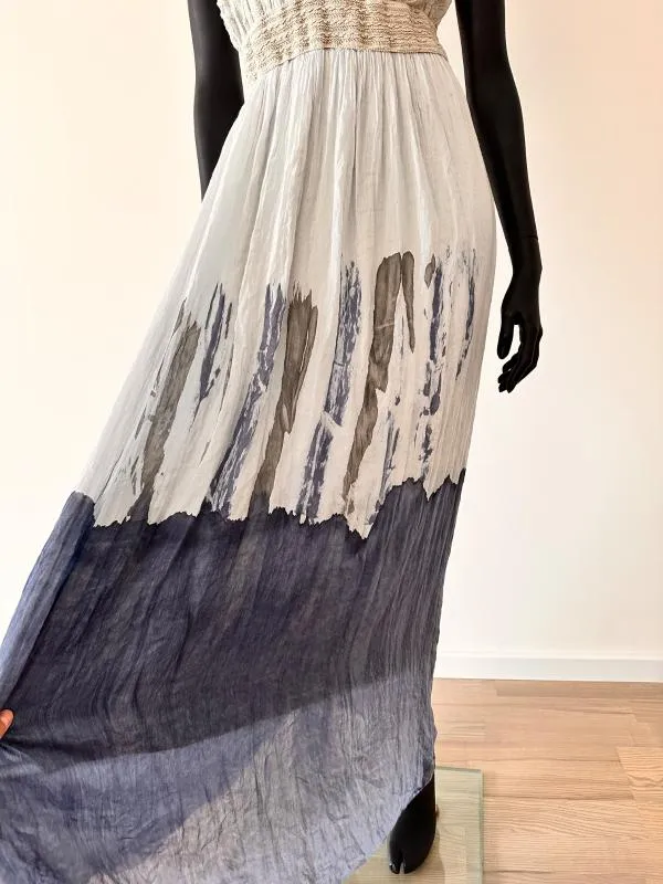 Rochie de vară M | Bleu, Maxi, Fără mâneci, Abstract & Color Block, Mătase - Image 5