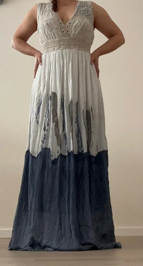 Rochie de vară M | Bleu, Maxi, Fără mâneci, Abstract & Color Block, Mătase - Image 9