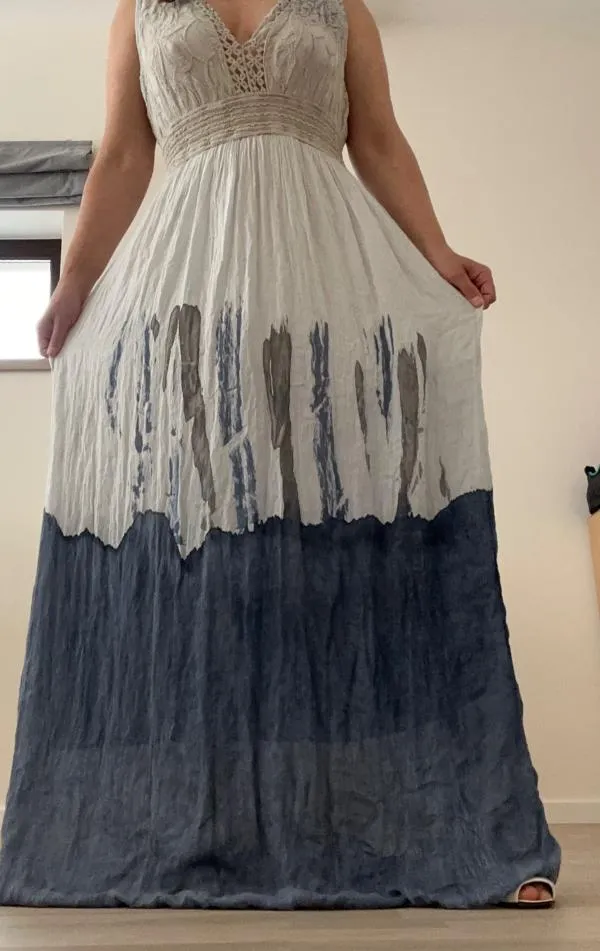 Rochie de vară M | Bleu, Maxi, Fără mâneci, Abstract & Color Block, Mătase - Image 10