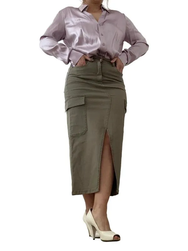 Fustă din denim Only S | Khaki, Midi, Denim