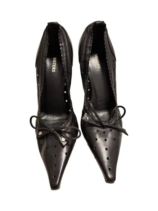 Pantofi cu toc mic Sisters EU 36 | Negru, Monocrom, Piele naturală