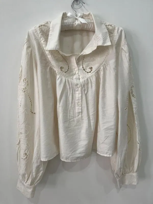 Cămașă Primark XL | Bej, Normal, Mânecă lungă, Monocrom, Dantelă, Bumbac - Image 2