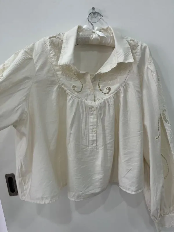 Cămașă Primark XL | Bej, Normal, Mânecă lungă, Monocrom, Dantelă, Bumbac - Image 3