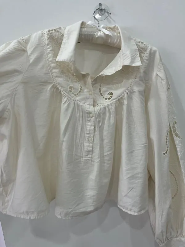 Cămașă Primark XL | Bej, Normal, Mânecă lungă, Monocrom, Dantelă, Bumbac - Image 4