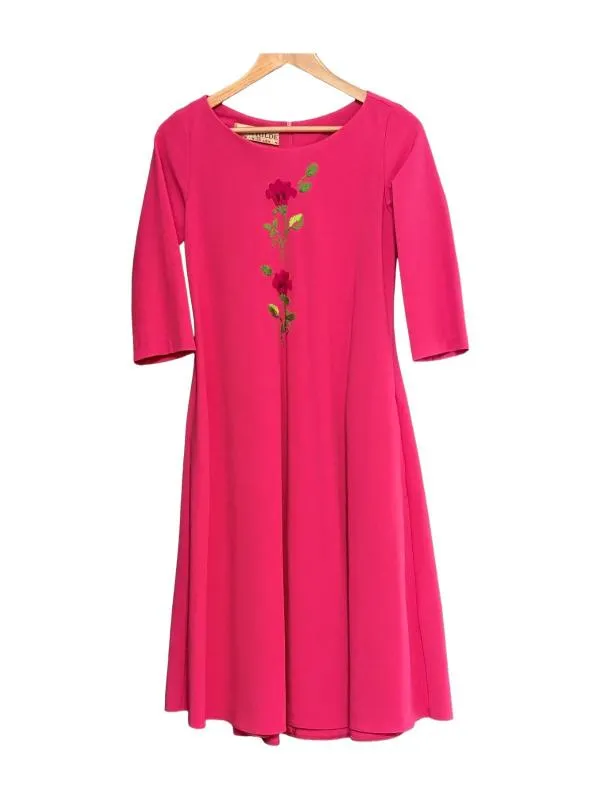 Rochie de ocazie MATHILDE S | Roșu, Midi, Mânecă trei sferturi, Petite, Floral & Tropical, Broderie