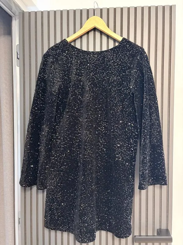 Rochie de seară Sinsay S | Negru, Mini, Mânecă lungă, Paiete, Poliester - Image 6