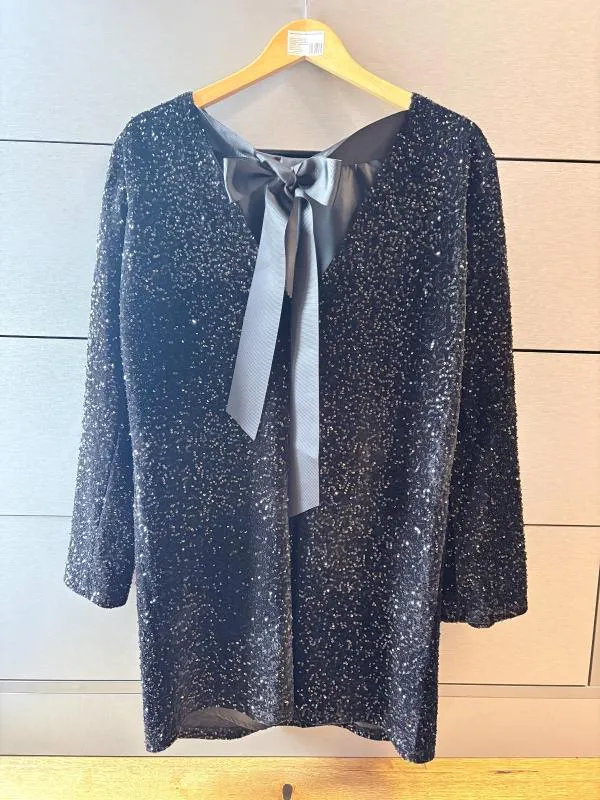 Rochie de seară Sinsay S | Negru, Mini, Mânecă lungă, Paiete, Poliester - Image 7